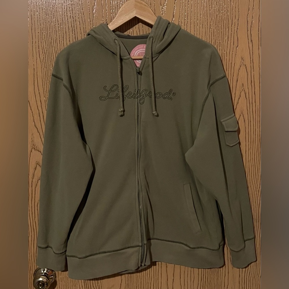 Life is good full front zip hooded jacket green large, pants sold separately